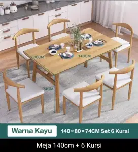Meja makan + 6 kursi second ukuran 140x80x74 ada 3 set