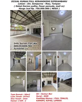 Dijual rumah full kerangkeng jln.sempurna-riau,tampan