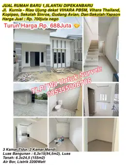 Jual rumah baru 1,5 lantai jln.kurnia- riau ujung