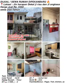 Dijual/sewa rumah jln.harapan dekat jl riau dan jl angkasa