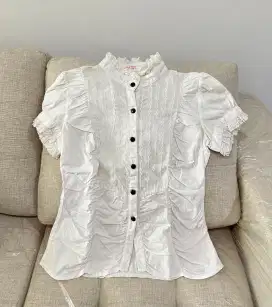 Sugar Cane Baju atasan kemeja blouse putih lengan pendek Size S