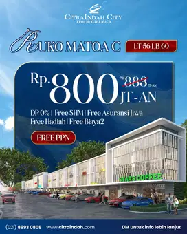 Promo Ruko 2 Lantai Murah Siap Usaha di Citra Indah City Cileungsi