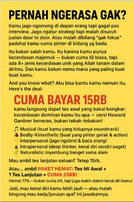 Jasa Tes Multiple Intelligence (MI) + Tes Lanjutan - Harga Mulai 15rb