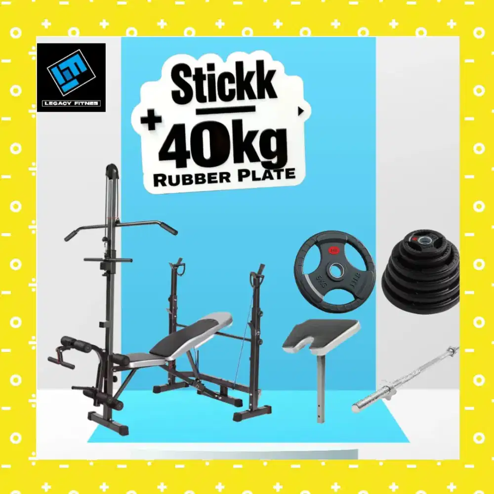 Benchpress Legacy + Rubber Plate 40kg alat fitnes TJG-113