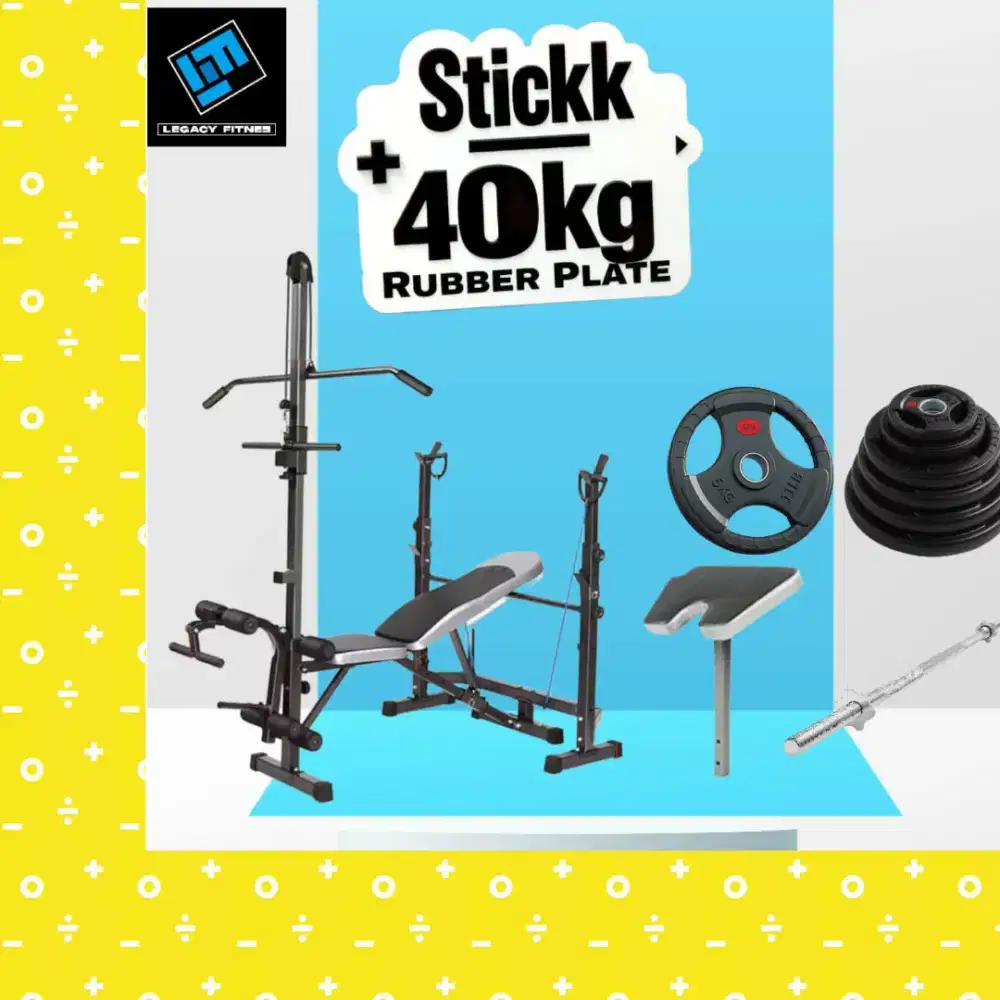 Benchpress Legacy + Rubber Plate 40kg alat fitnes TJG-113