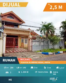 Rumah Strategis 3 KT di Blok Depan PBI Araya Blimbing Malang