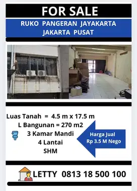 Ruko 4 Lantai Pangeran Jayakarta Rp 3.5 M Nego