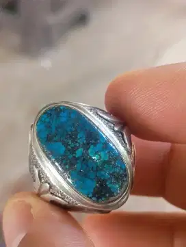 Pirus motif beras kutah warna biru royal ring perak tebal