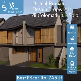 Rumah Sultan 2 Lt di Colomadu-Solo, Desain Tropis 75/93 m², Best Price