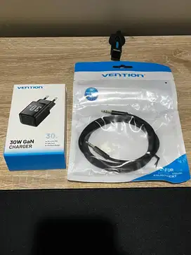 Vention charger GaN USB Type C 30W + Kabel AUX 3.5mm Fabric Braided 1.