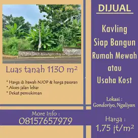 Dijual Tanah Murah luas 1130 m² Siap Bangun Rumah / Kost di Ngaliyan