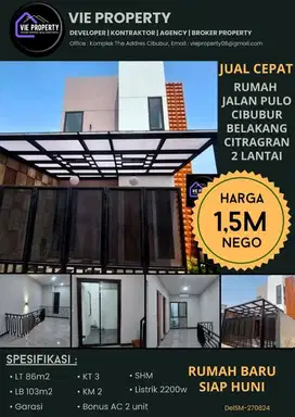 DiJUAL RUMAH BARU SIAP HUNI DI BELAKANG PERUM. CITRA GRAND CIBUBUR