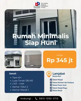 Rumah Minimalis Siap Huni di Lamjabat Banda Aceh – Harga Mulai Rp 345
