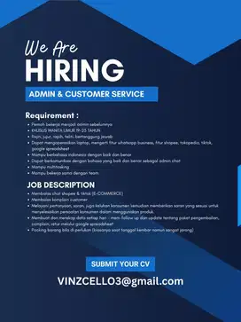 DICARI ADMIN WANITA USIA 18-26 TAHUN