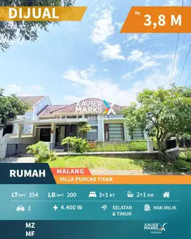 DIJUAL CEPAT RUMAH MINIMALIS MODERN HOOK DI VILLA PUNCAK TIDAR, MALANG