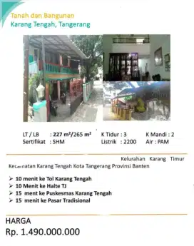 Dijual Rumah 2 Lantai Karang Timur Karang Tengah