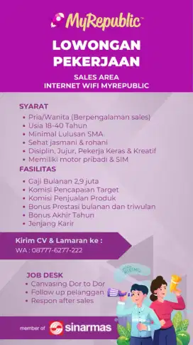 LOWONGAN PEKERJAAN SALES WIFI MYREPUBLIC