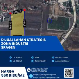 Dijual Lahan Strategis Kawasan Industri Lokasi Sragen Luas 45000m2