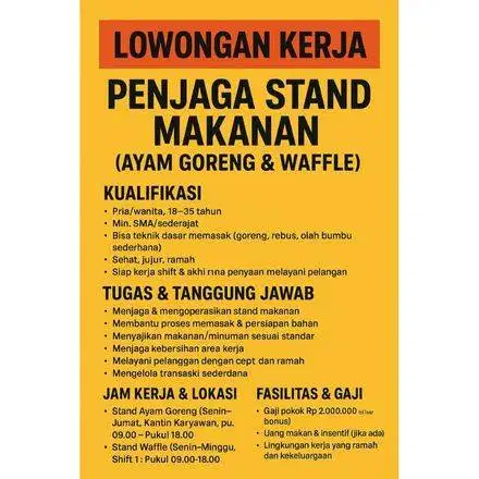 DIBUTUHKAN SEGERA: Staff Penjaga Booth Makanan