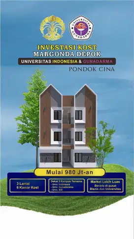 DEPOK Dijual Kosan 3-lt Furnished Daerah Margonda