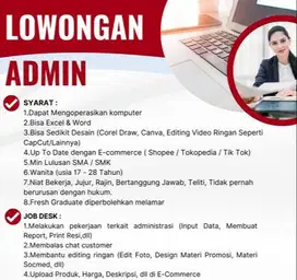 LOWONGAN KARYAWAN ADMIN CS - KELAPA GADING - JAKARTA UTARA