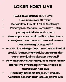 Lowongan kerja host live tiktok shopee