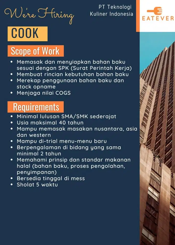 Cook (Juru Masak Catering)