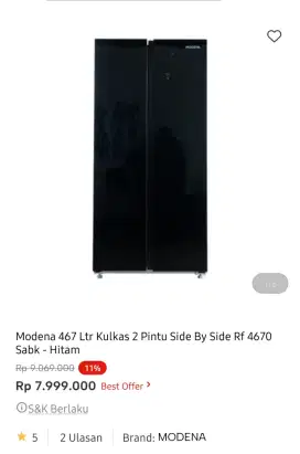 MODENA KULKAS SIDE BY SIDE RF4680SABK 467L