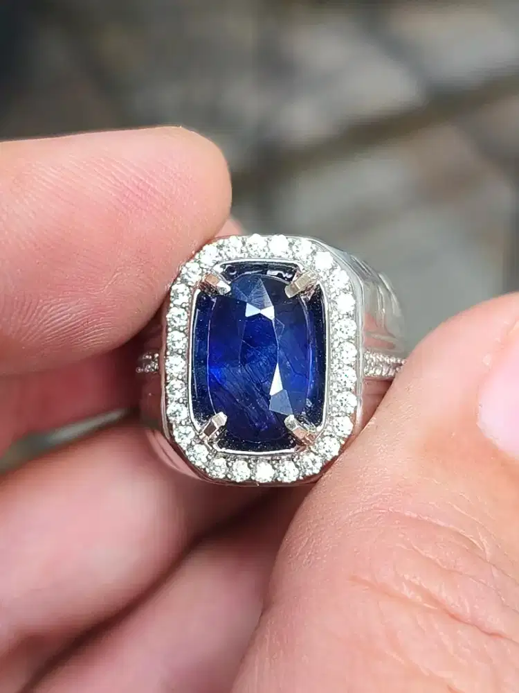 Cincin Batu blue safir sapphire Madagascar 5.60 CRAT memo MRI perak