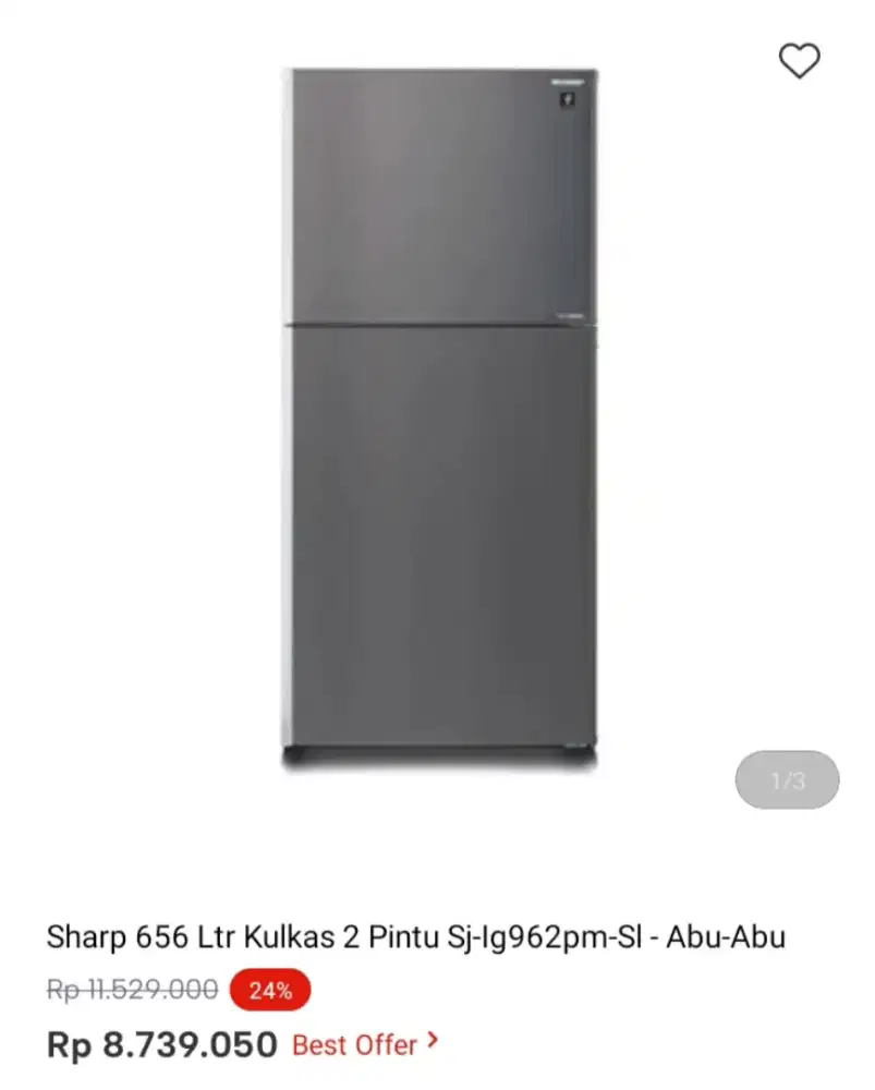 Sharp 656 Ltr Kulkas 2 Pintu Sj-Ig962pm-SI - Abu-abu