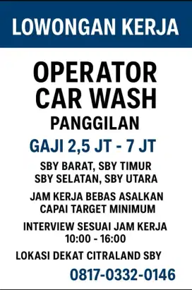 loker operator cuci mobil wosh wosh car wash panggilan sby