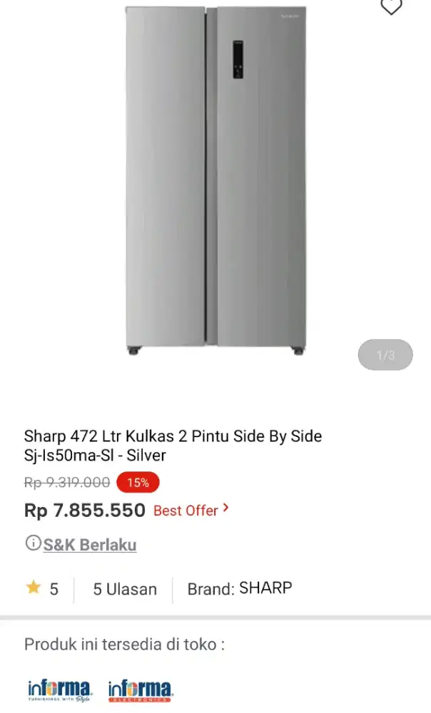 kulkas side by side sharp