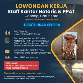 (LOKER) Staff Kantor Notaris & PPAT di Copong, Garut Kota