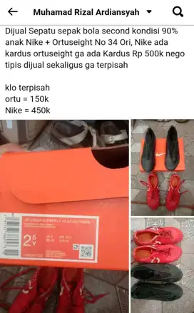 Jual Sepatu Sepak Bola Anak Ori Ukuran 34 Merk Nike dan Ortuseight