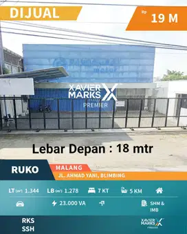 Dijual Ruko Luas Sangat Strategis di.Poros Jalan A. Yani, Malang