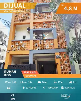 Dijual Rumah Kos Full Furnish di Daerah Tlogomas Malang