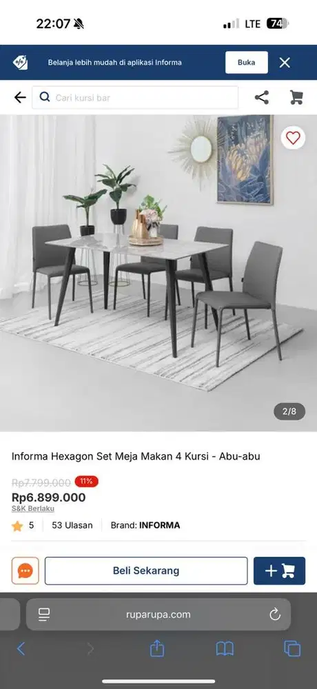 Informa set meja makan 4 kursi, abu-abu