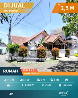 Rumah Terawat Posisi Hook di Griyashanta Suhat Lowokwaru Malang