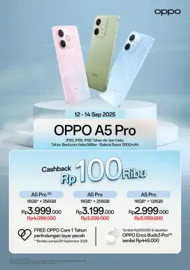 PROMO CASHBACK OPPO A5 PRO 8/256  BISA KREDIT CICILAN DP 0%