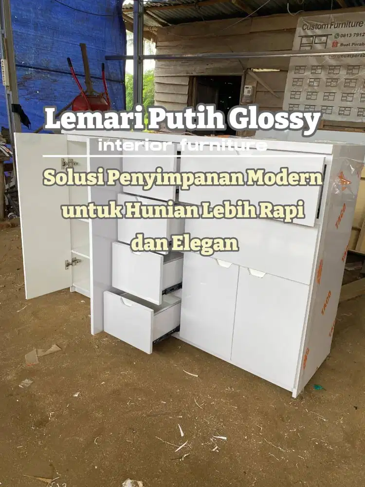 CUSTOM LEMARI TANPA HANDLE/LEMARI PUTIH GLOSY/LEMARI HPL BEBAS CUSTOM