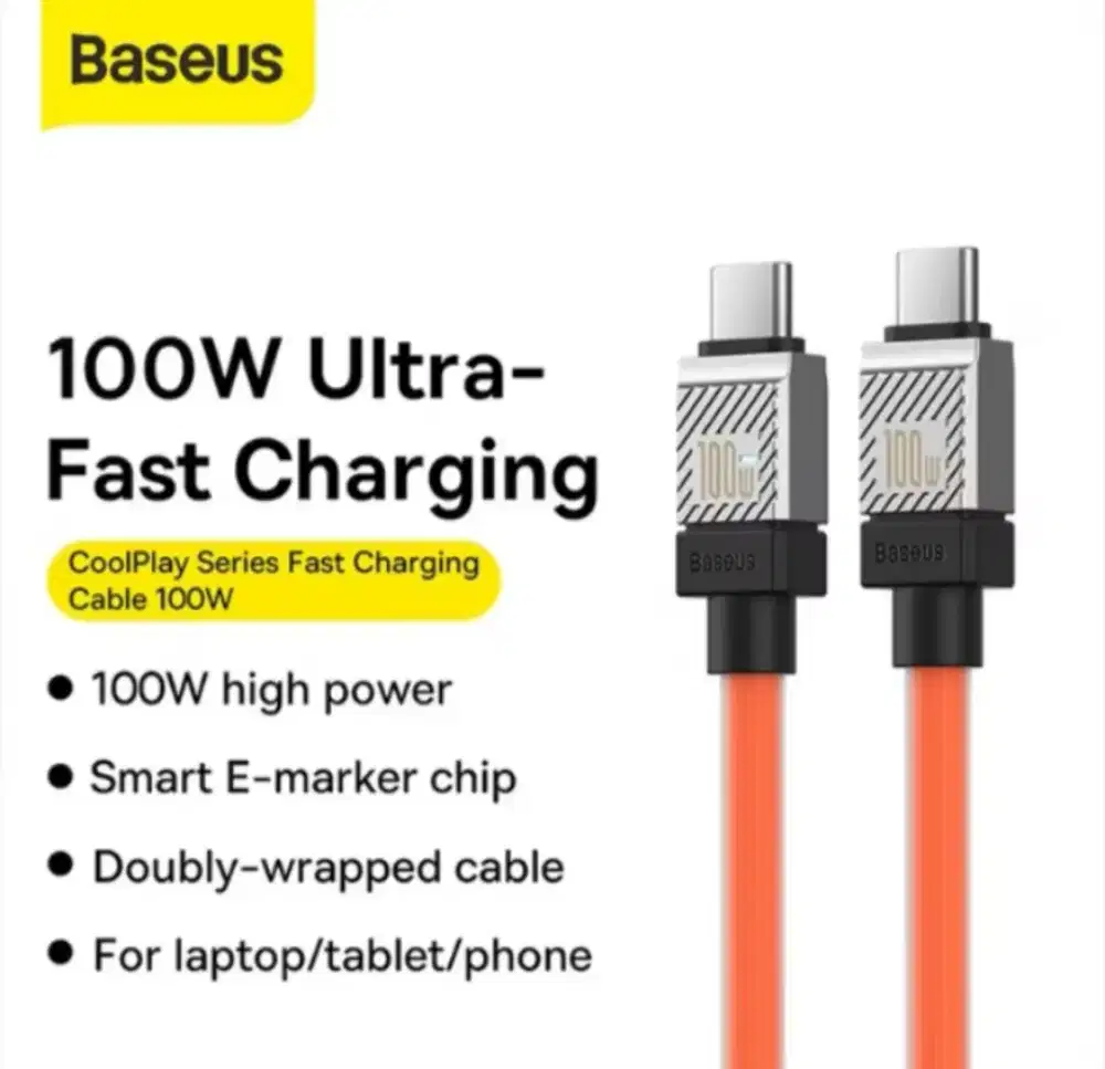 Baseus Coolplay Upto 100W Type C to C Orange 1m Ori