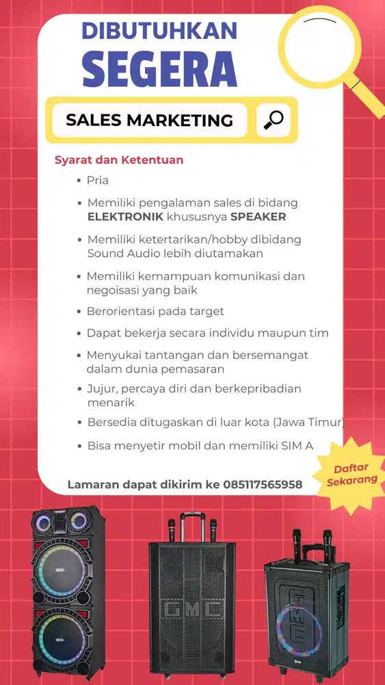 Dicari Sales Elektronik Area Jawa Timur