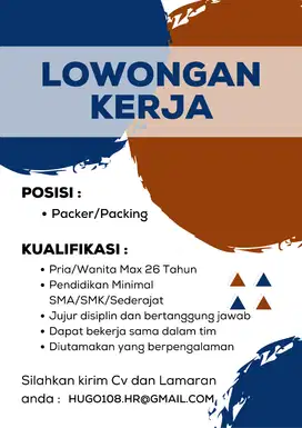 LOKER PACKER/PACKING DAERAH PEDONGKELAN