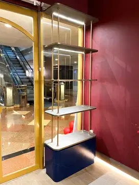 Rak Display Bronze Gold x Navy Blue With Lighting & Laci besar