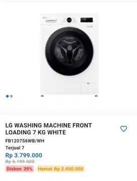 MESIN CUCI FROND LODING LG 7KG FB1209S6WB/WH INVERTER HEMET LISTRIK