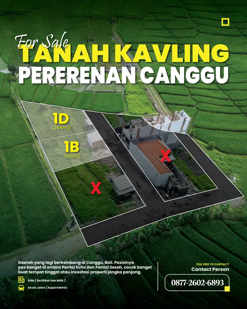 Tanah Premium SHM di Pusat pariwisata canggu