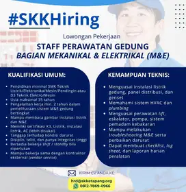 Staff Perawatan Gedung – Bagian Mekanikal & Elektrikal (M&E)