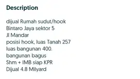 jual rumah bintaro jaya mandar posisi hook