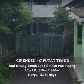 Rumah Hitung Jual Tanah dkt Tol dan MRT di Cirendeu, Tangsel