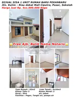 Dijual sisa 1 unit rumah baru jln.kulim-riau dekat mall ciputra